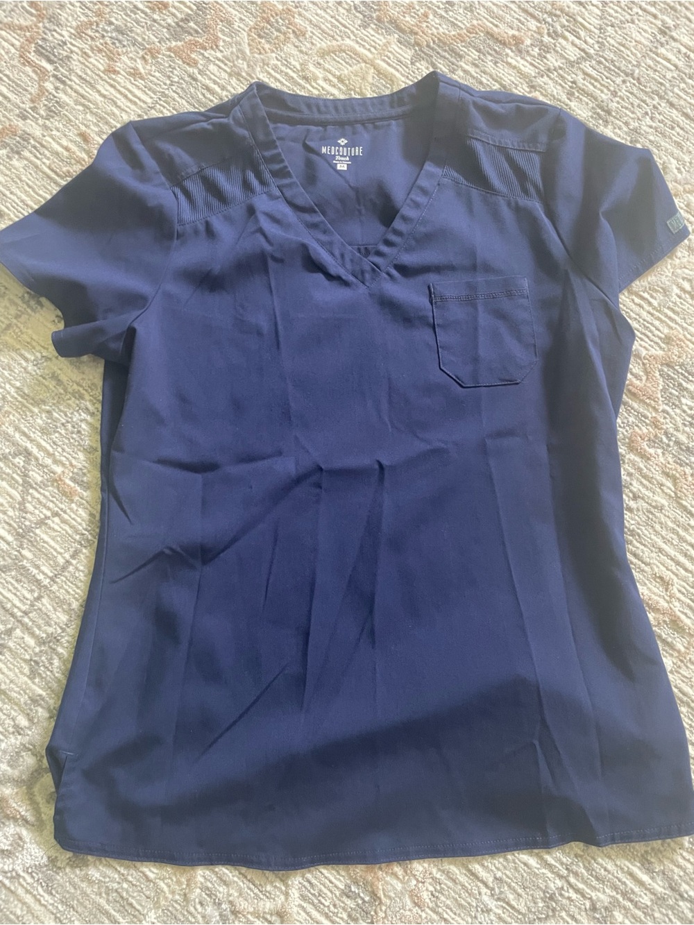 Med Couture Navy V-Neck Short Sleeve Scrub Top